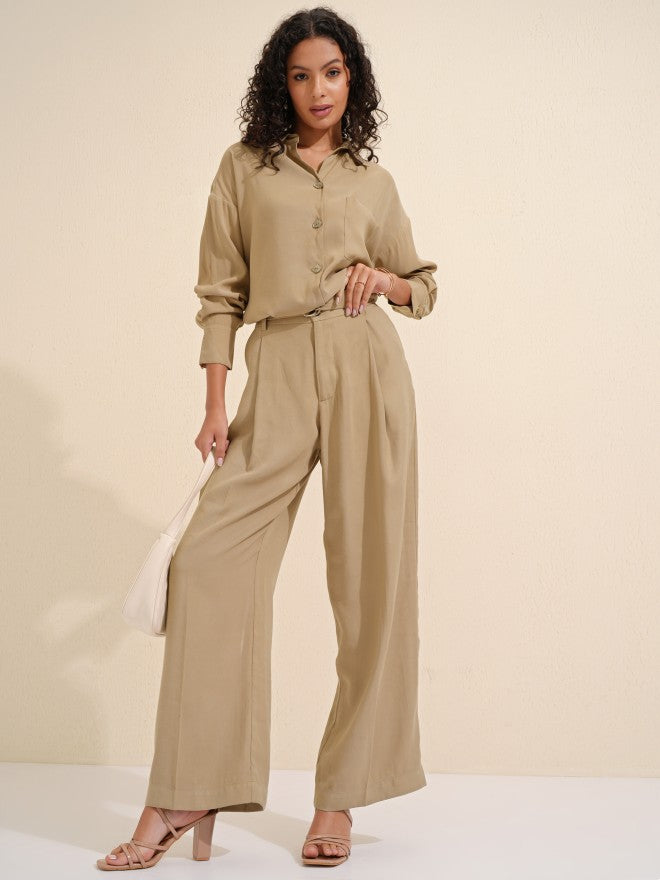 Tokyo Talkies Women Beige Solid Regular Fit Casual Shirt - Beige - Image 2