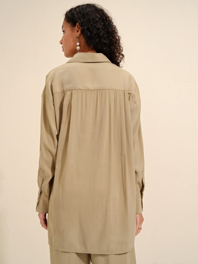 Tokyo Talkies Women Beige Solid Regular Fit Casual Shirt - Beige - Image 3