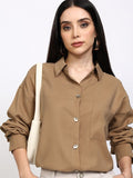 Tokyo Talkies Women Taupe Solid Casual Shirt - Taupe - Image 1