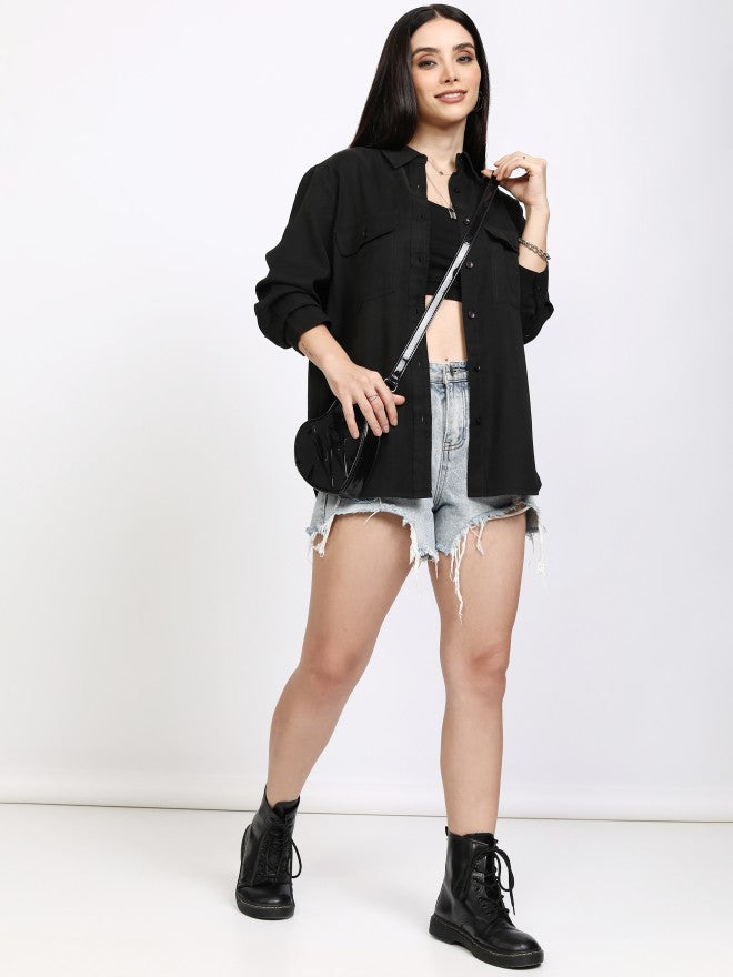 Tokyo Talkies Women Black Solid Casual Shirt - Black - Image 2