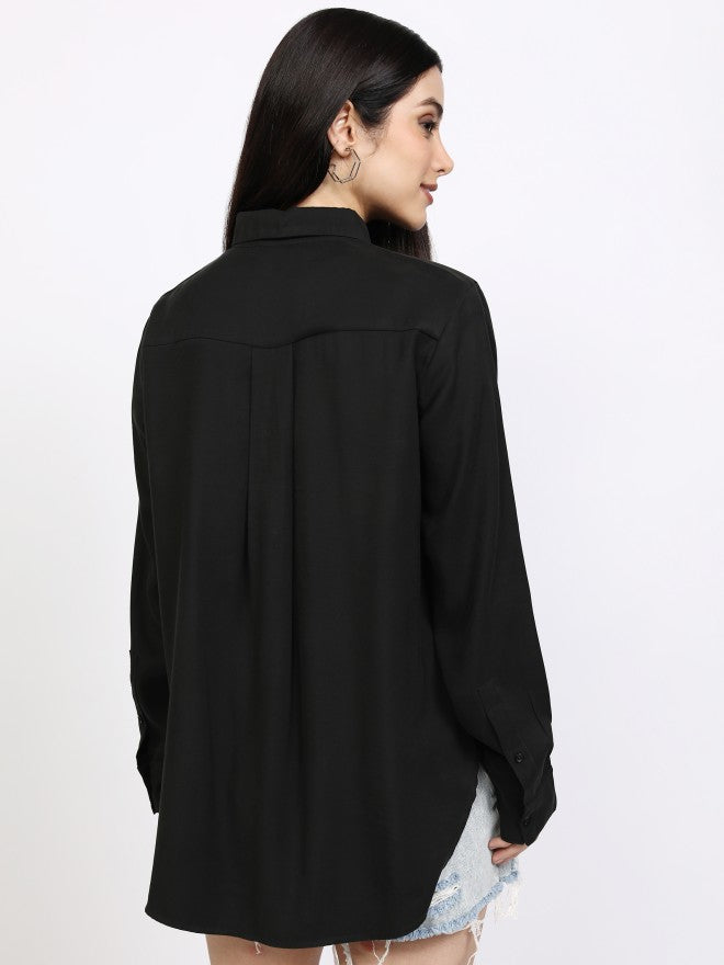 Tokyo Talkies Women Black Solid Casual Shirt - Black - Image 3