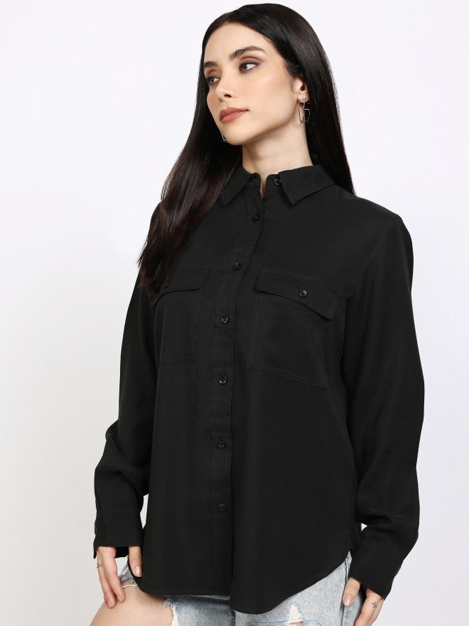 Tokyo Talkies Women Black Solid Casual Shirt - Black - Image 4