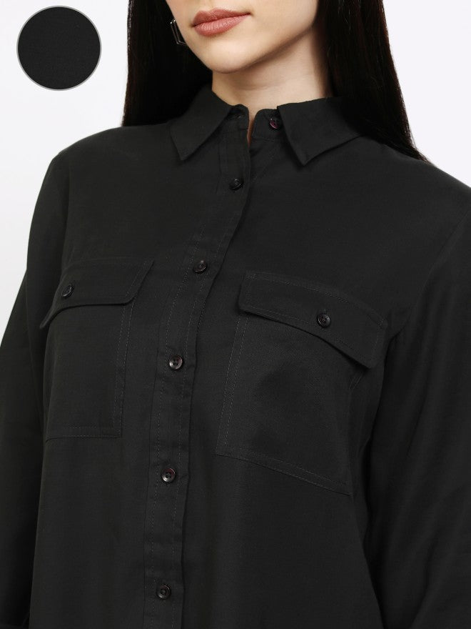 Tokyo Talkies Women Black Solid Casual Shirt - Black - Image 5