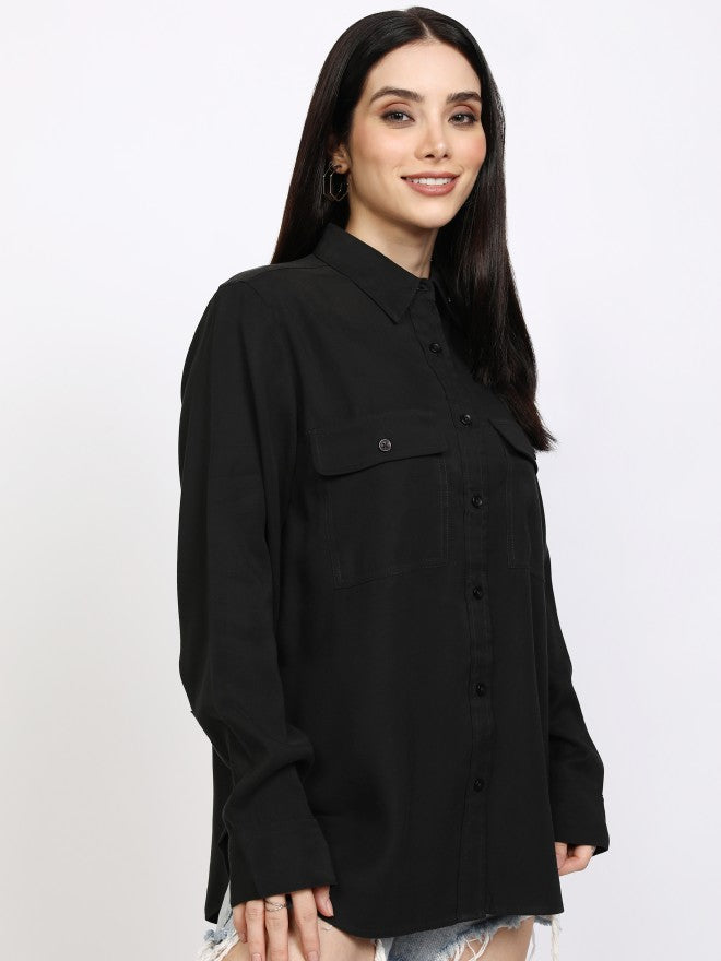 Tokyo Talkies Women Black Solid Casual Shirt - Black - Image 6