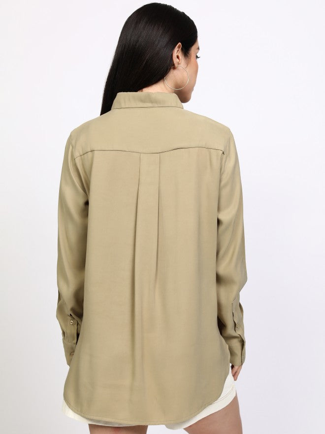 Tokyo Talkies Women Beige Solid Casual Shirt - Beige - Image 3