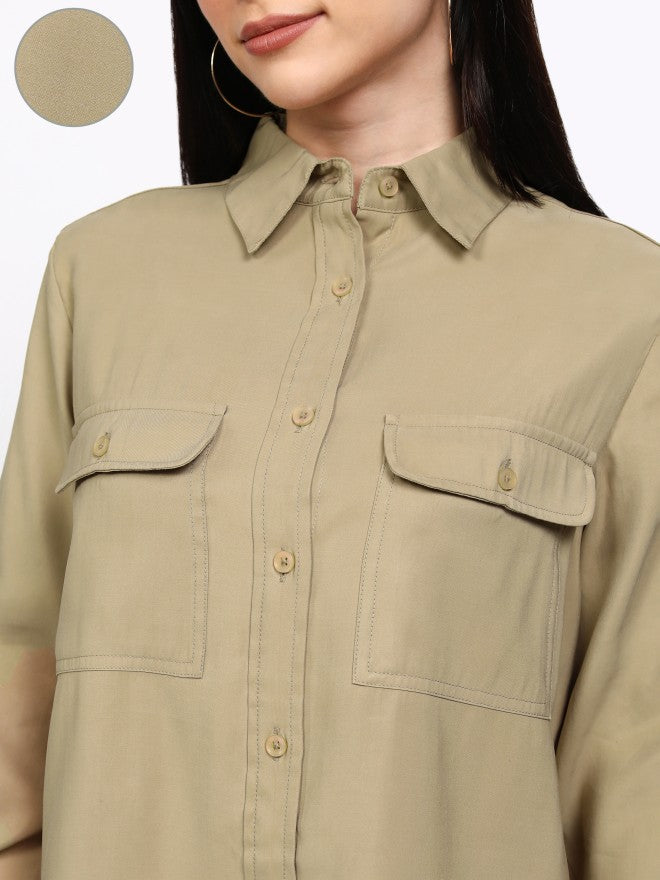 Tokyo Talkies Women Beige Solid Casual Shirt - Beige - Image 5