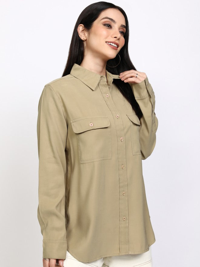 Tokyo Talkies Women Beige Solid Casual Shirt - Beige - Image 6