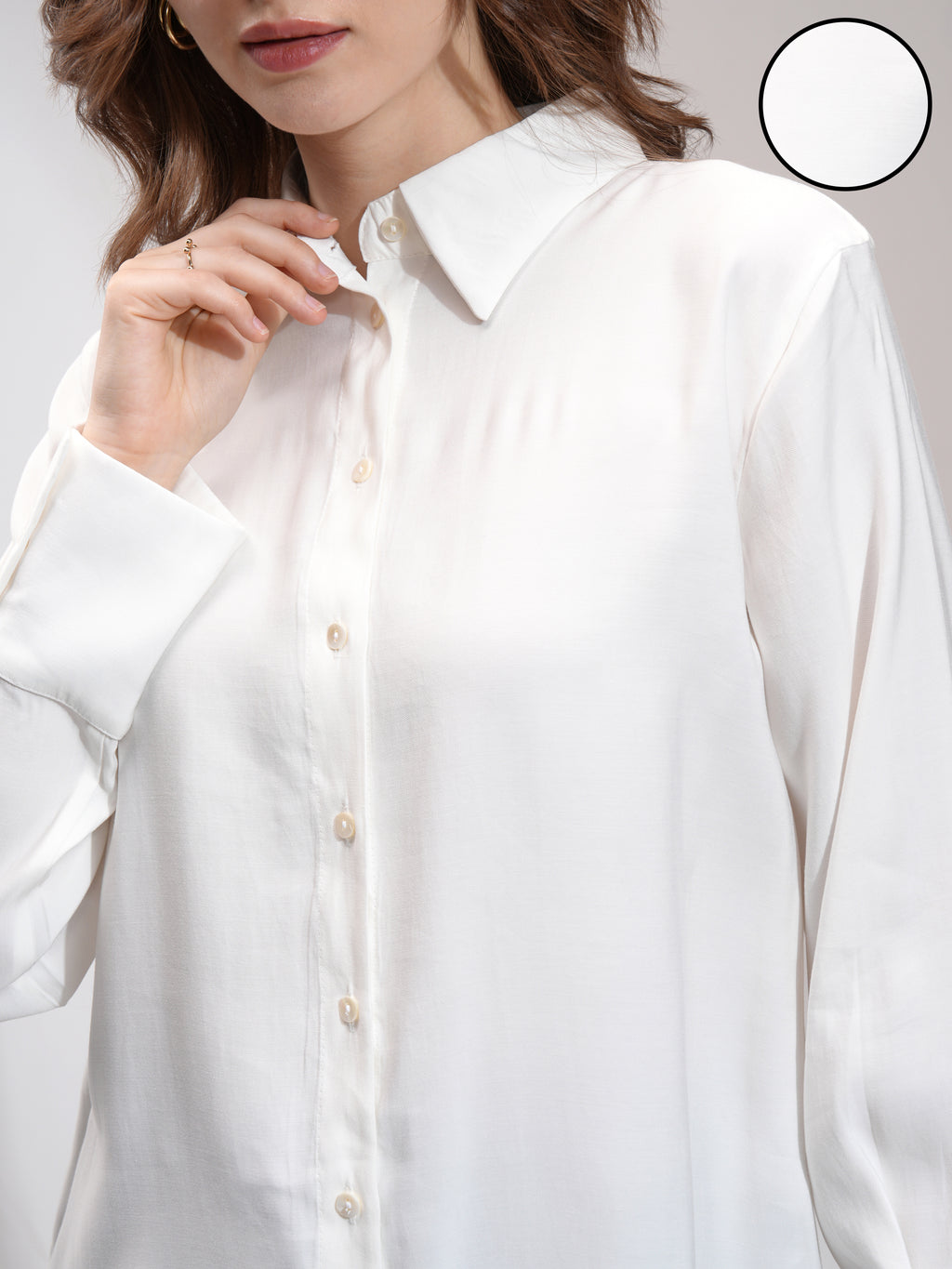 Tokyo Talkies Women Off White Solid Casual Shirt - Off White - Image 5
