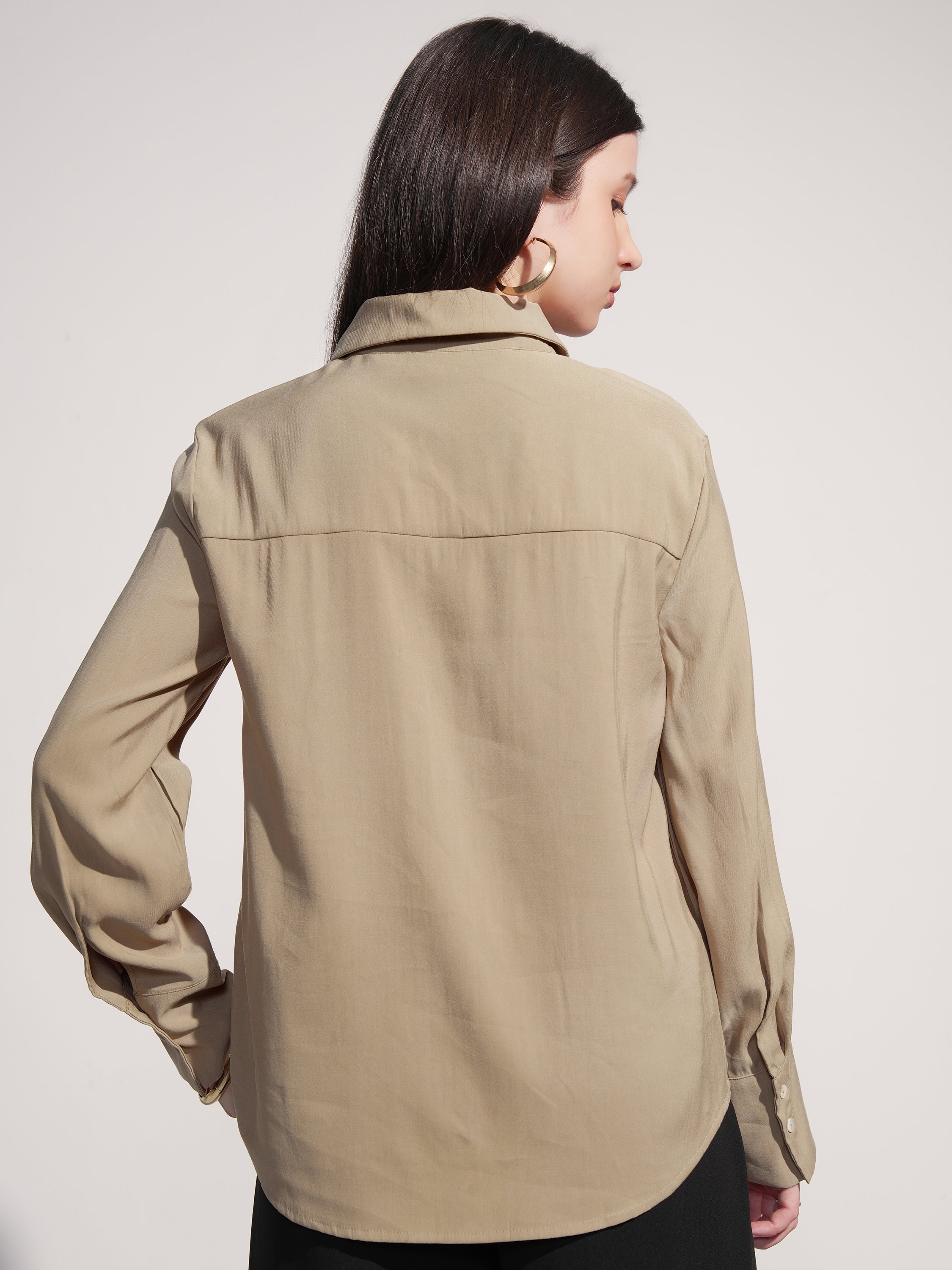 Tokyo Talkies Women Beige Solid Casual Shirt - Beige - Image 3