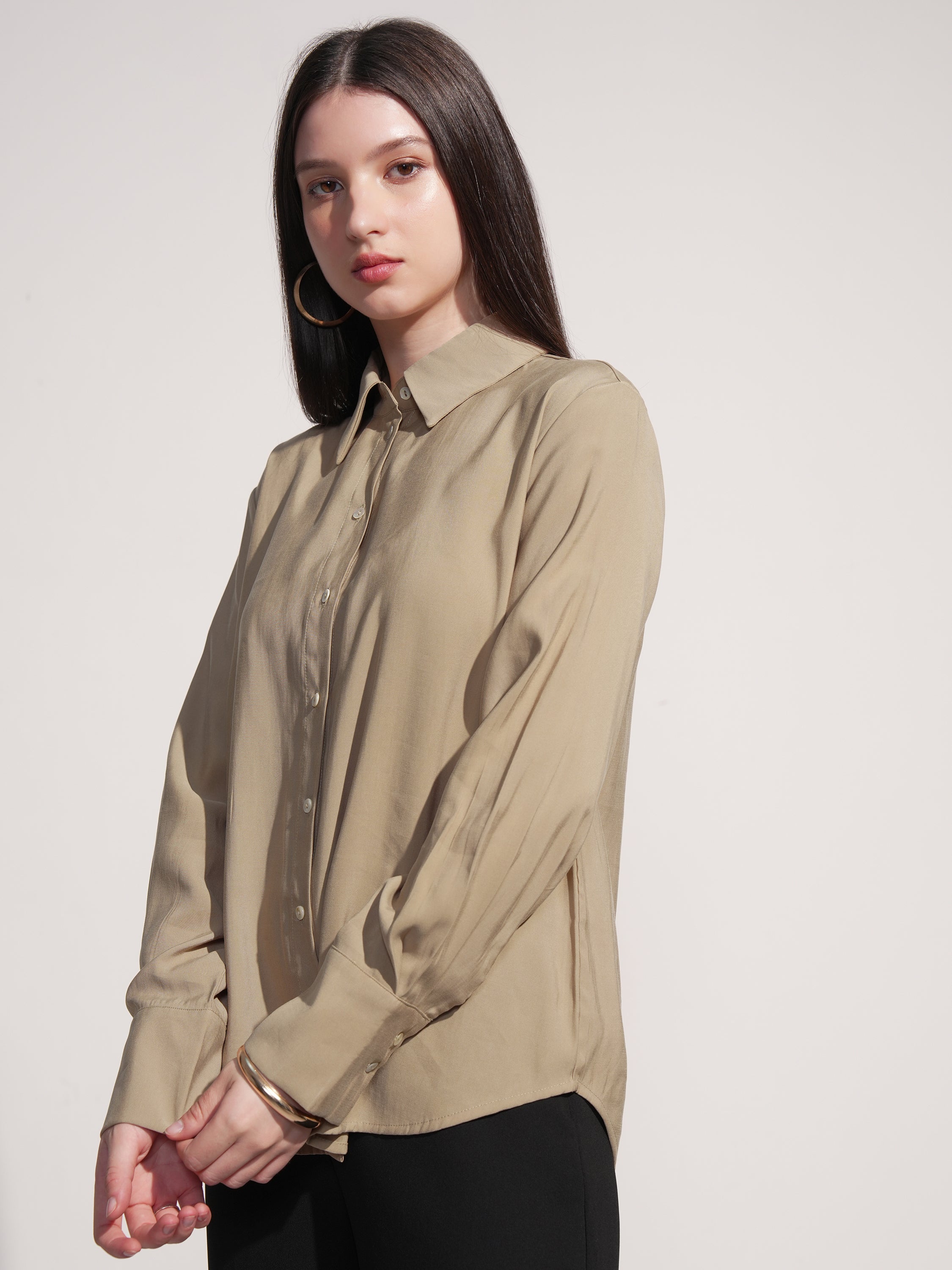 Tokyo Talkies Women Beige Solid Casual Shirt - Beige - Image 4