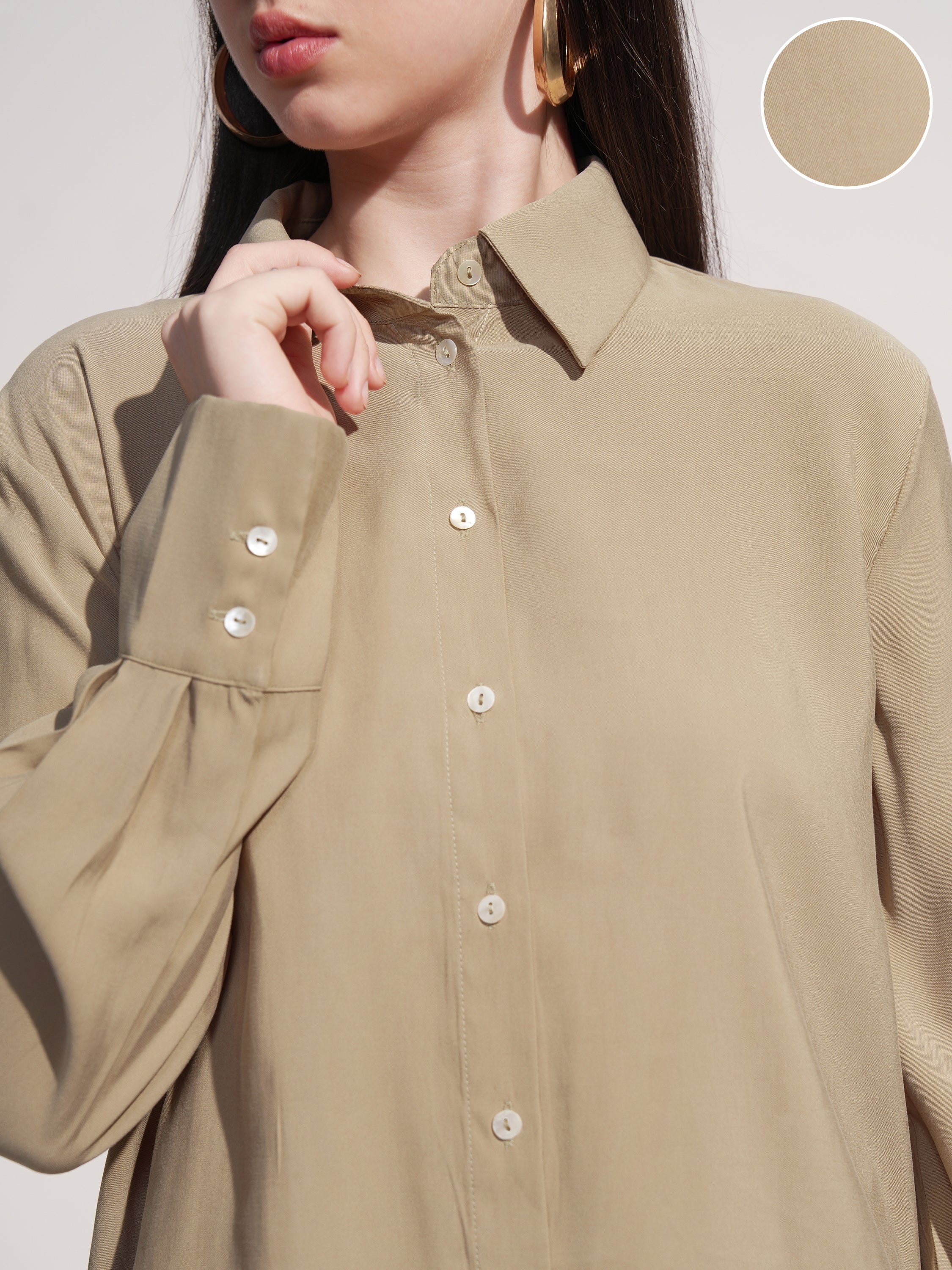 Tokyo Talkies Women Beige Solid Casual Shirt - Beige - Image 5