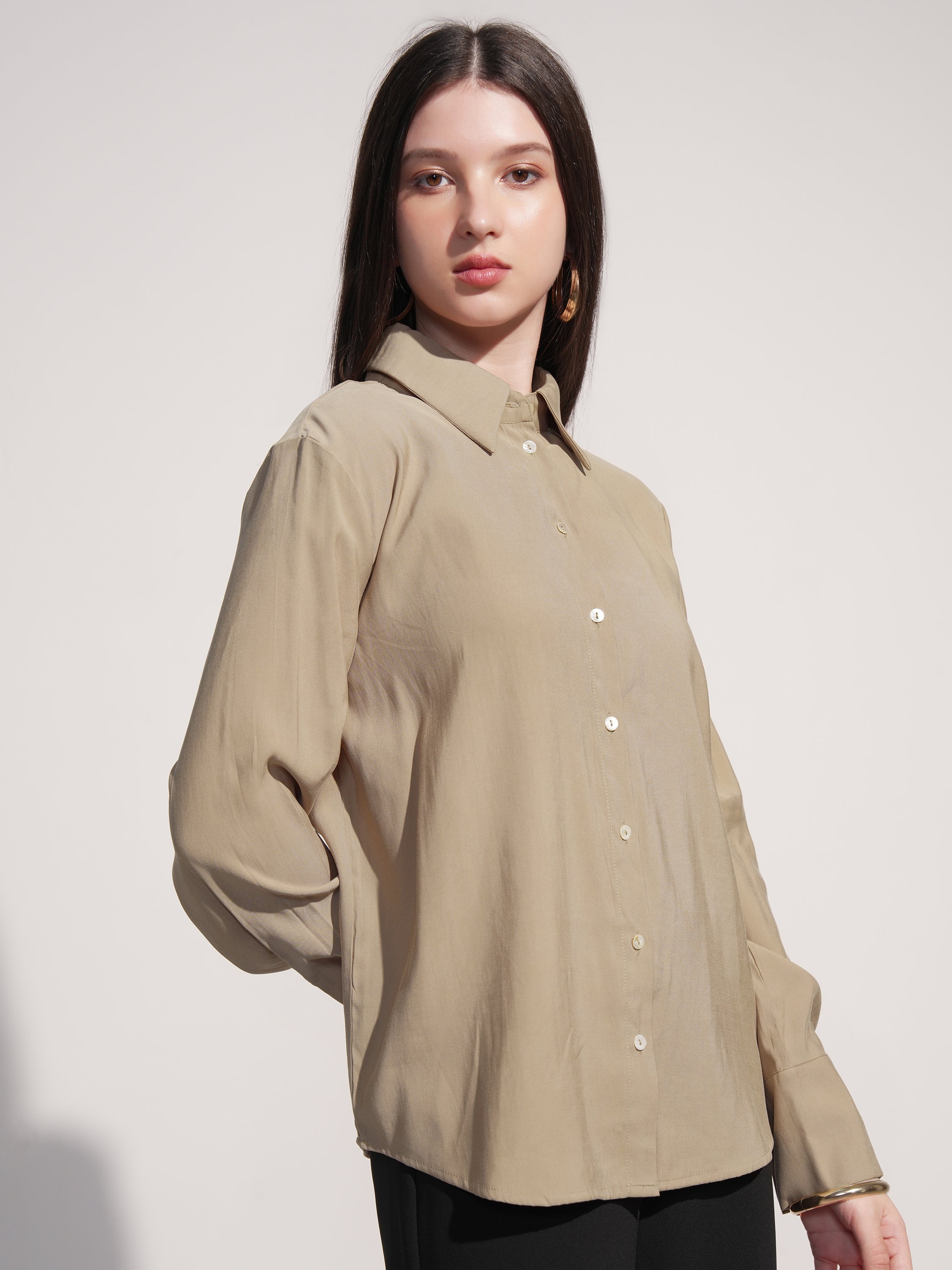Tokyo Talkies Women Beige Solid Casual Shirt - Beige - Image 6