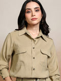 Tokyo Talkies Women Beige Solid Casual Shirt - Beige - Image 1