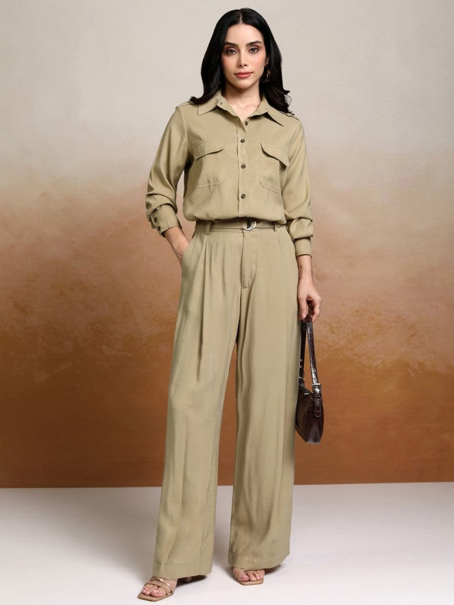 Tokyo Talkies Women Beige Solid Casual Shirt - Beige - Image 2