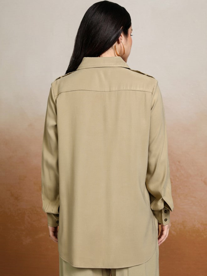 Tokyo Talkies Women Beige Solid Casual Shirt - Beige - Image 3