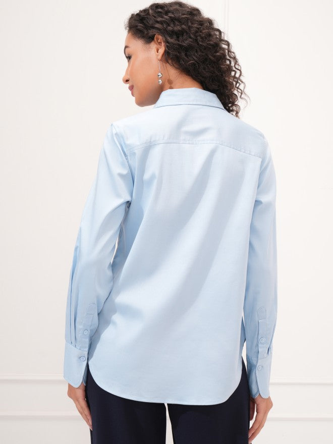 Tokyo Talkies Women Blue Solid Casual Shirt - Blue - Image 3