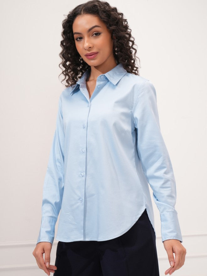 Tokyo Talkies Women Blue Solid Casual Shirt - Blue - Image 4