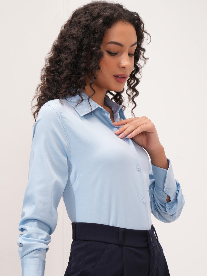 Tokyo Talkies Women Blue Solid Casual Shirt - Blue - Image 6