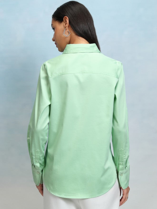 Tokyo Talkies Women Green Solid Casual Shirts - Green - Image 3