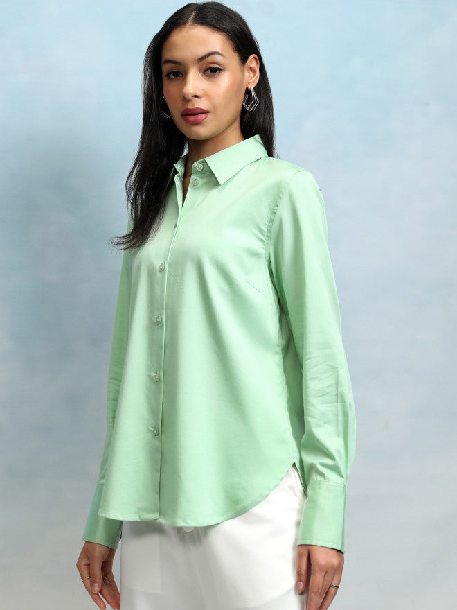 Tokyo Talkies Women Green Solid Casual Shirts - Green - Image 4