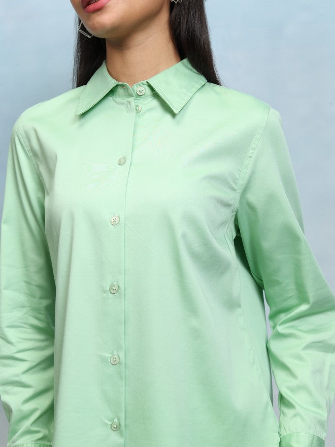 Tokyo Talkies Women Green Solid Casual Shirts - Green - Image 5