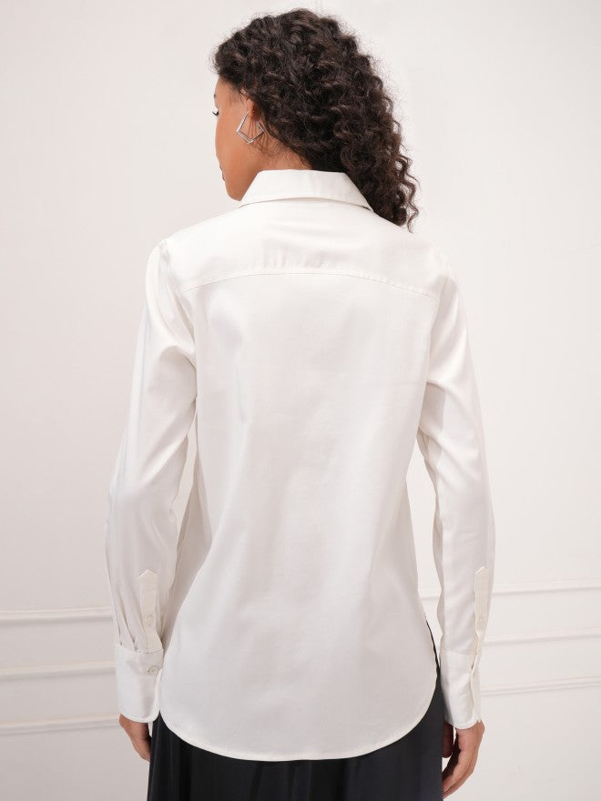 Tokyo Talkies Women Off White Solid Casual Shirt - Off White - Image 3