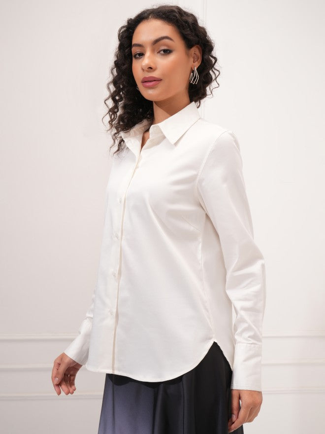 Tokyo Talkies Women Off White Solid Casual Shirt - Off White - Image 4
