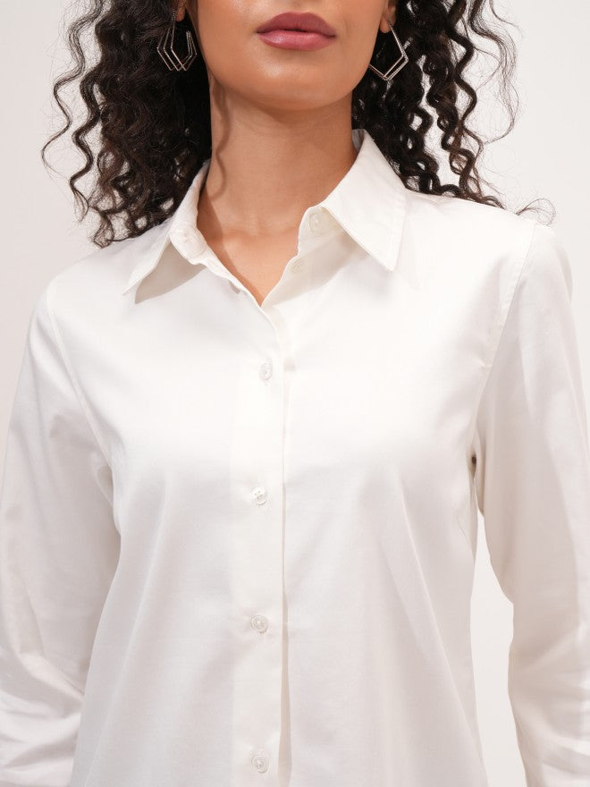 Tokyo Talkies Women Off White Solid Casual Shirt - Off White - Image 5