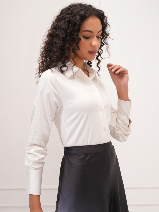 Tokyo Talkies Women Off White Solid Casual Shirt - Off White - Image 6