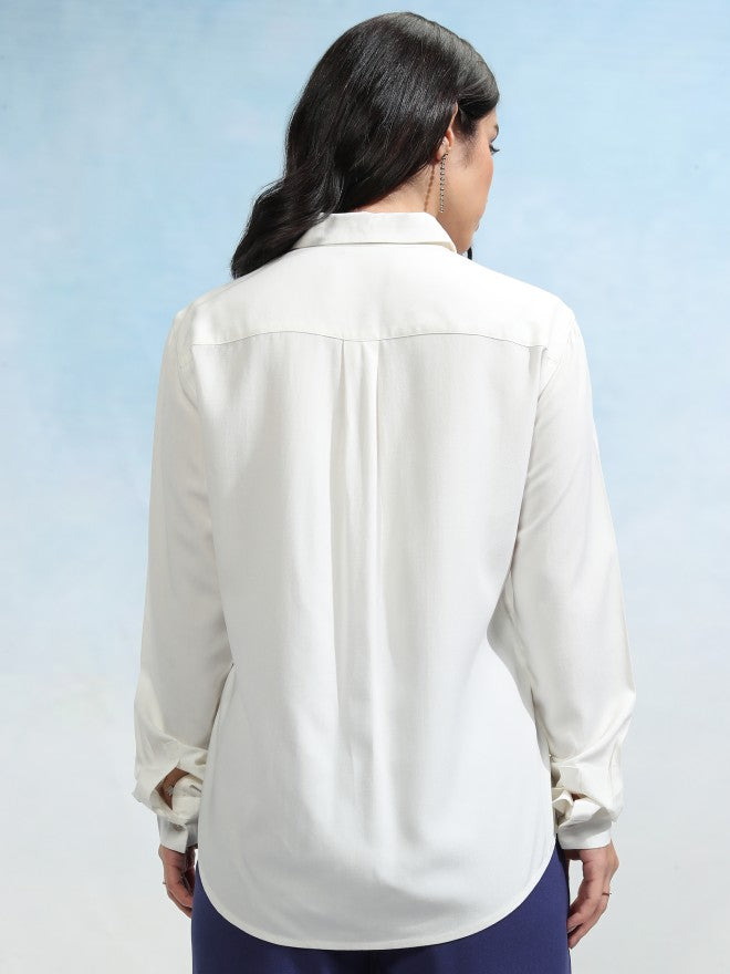 Tokyo Talkies Women Off White Solid Casual Shirt - Off White - Image 3