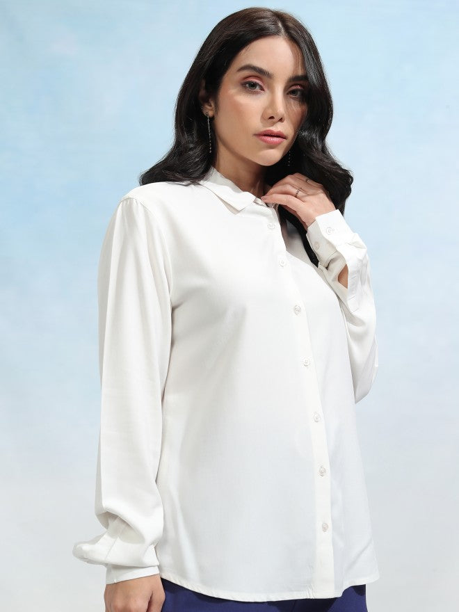 Tokyo Talkies Women Off White Solid Casual Shirt - Off White - Image 6