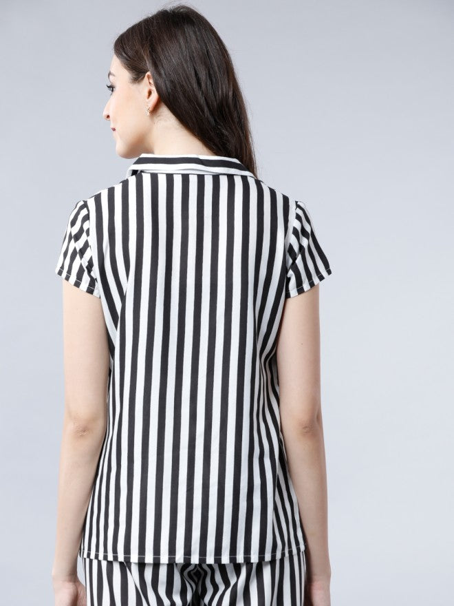 Tokyo Talkies Women Black Striped Casual Shirt - Black - Image 2