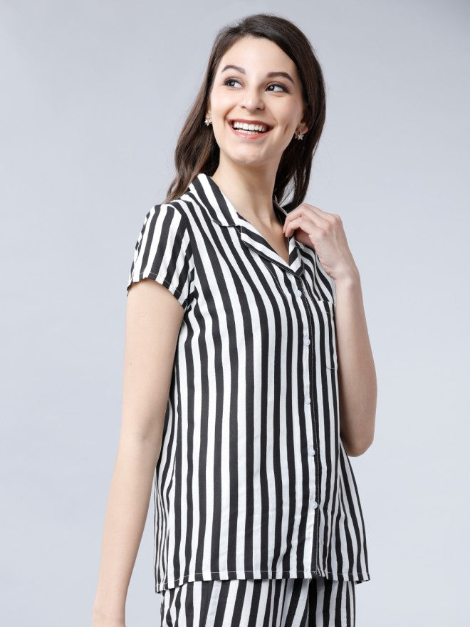 Tokyo Talkies Women Black Striped Casual Shirt - Black - Image 5