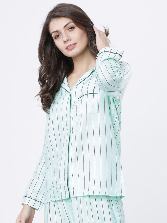 Tokyo Talkies Women Green Striped Regular Fit Casual Shirt - Green - Image 1