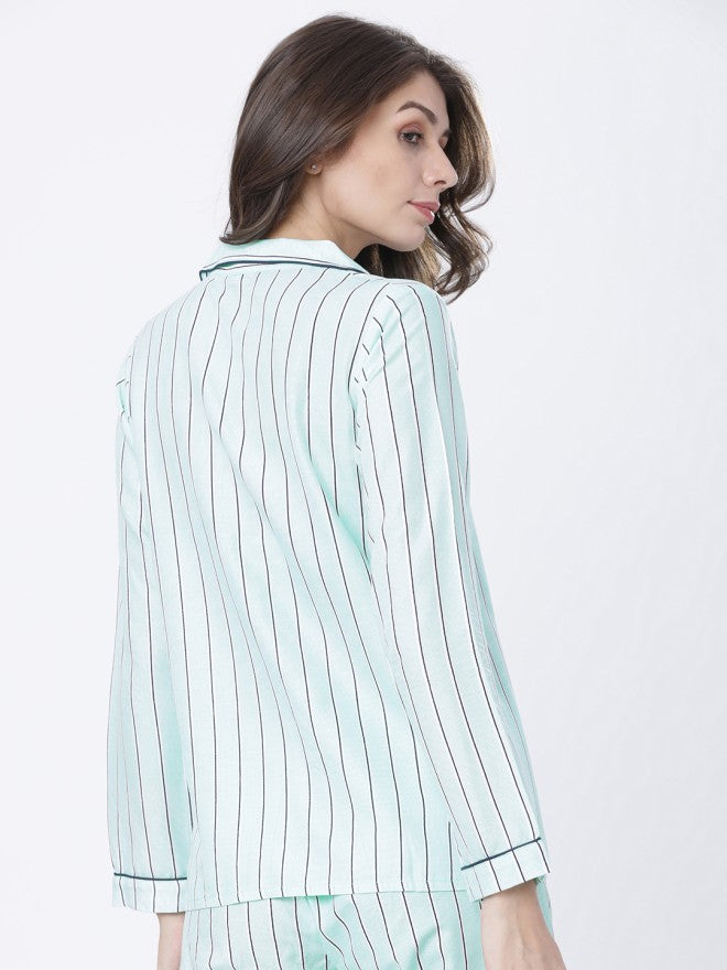 Tokyo Talkies Women Green Striped Regular Fit Casual Shirt - Green - Image 2