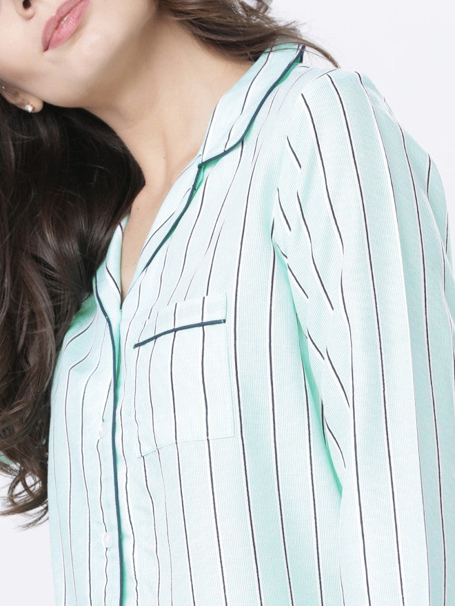 Tokyo Talkies Women Green Striped Regular Fit Casual Shirt - Green - Image 3