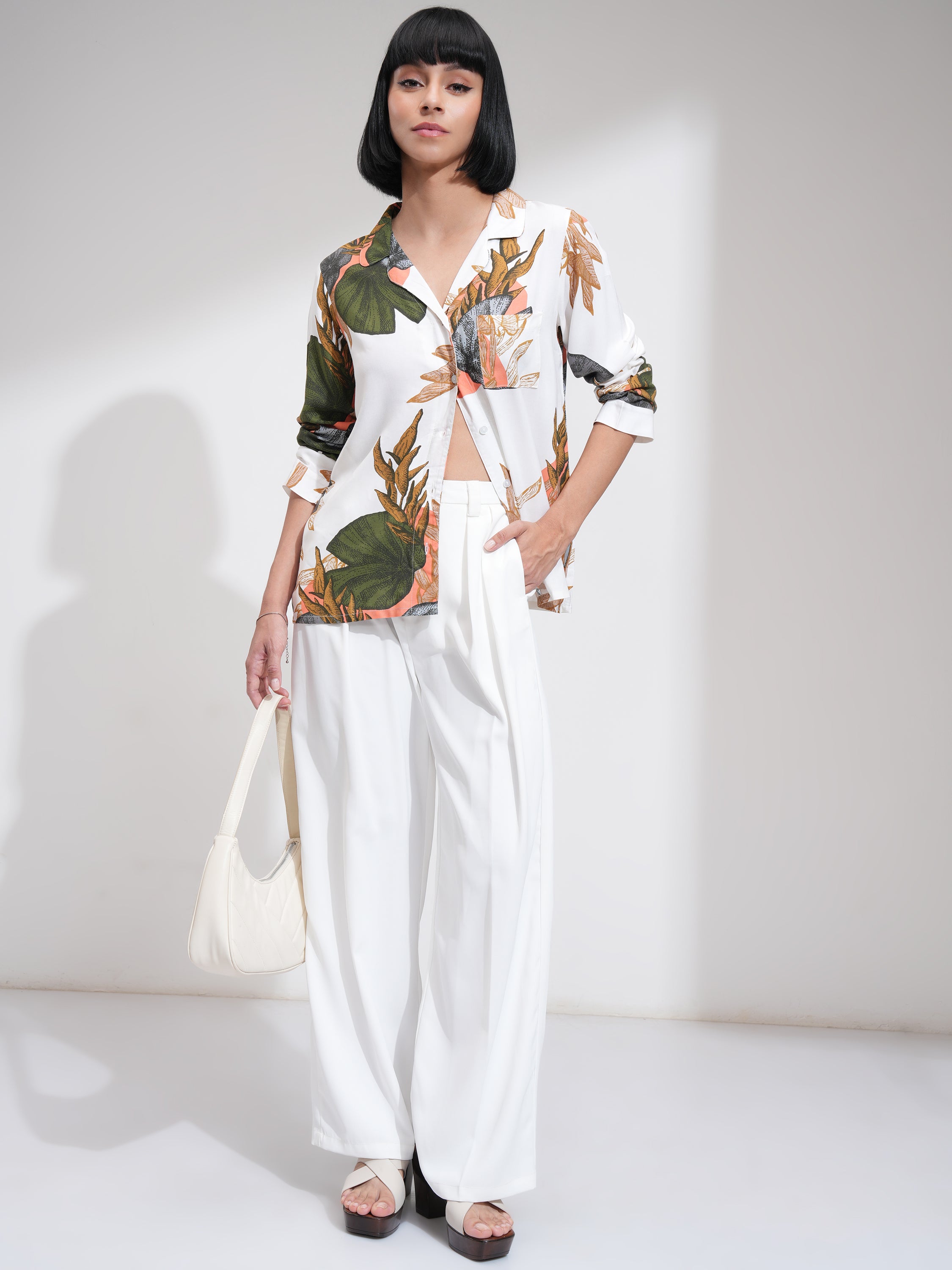 Tokyo Talkies Women Beige Printed Casual Shirt - Beige - Image 2