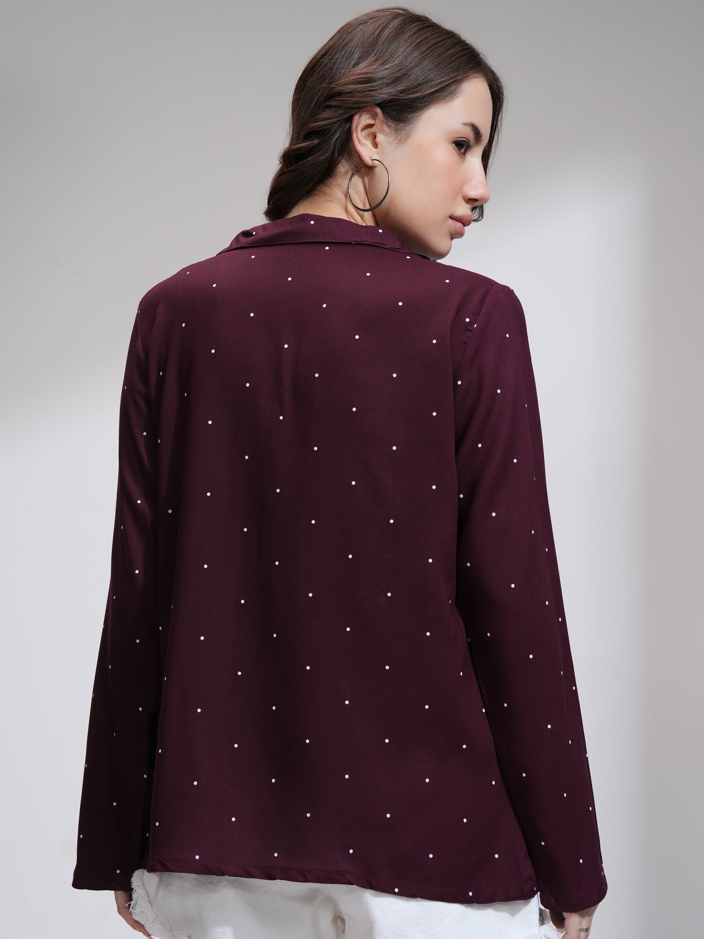 Tokyo Talkies Women Burgundy Printed Casual Shirt - Burgundy - Image 3