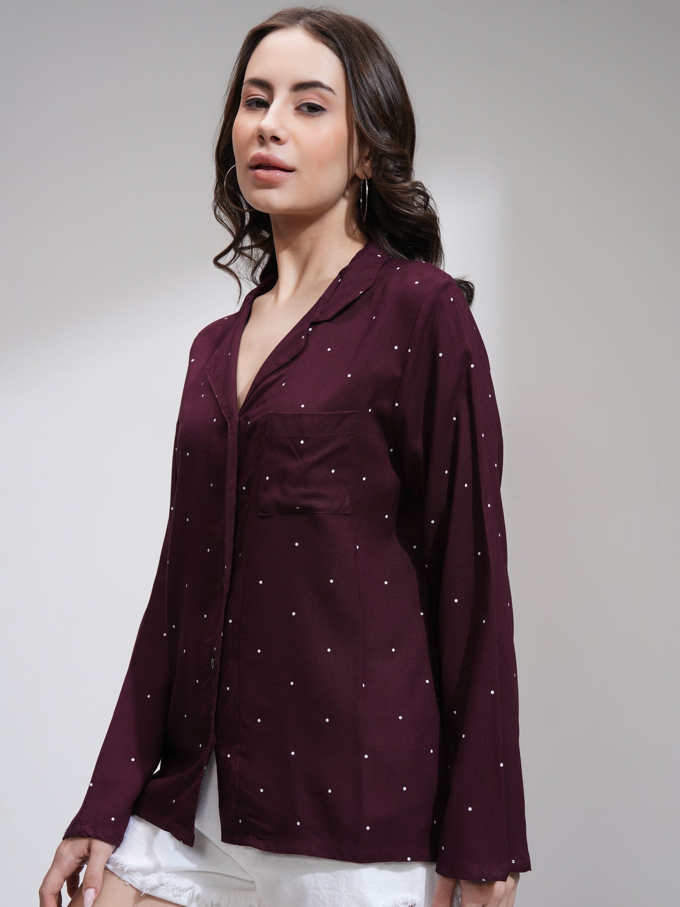 Tokyo Talkies Women Burgundy Printed Casual Shirt - Burgundy - Image 4