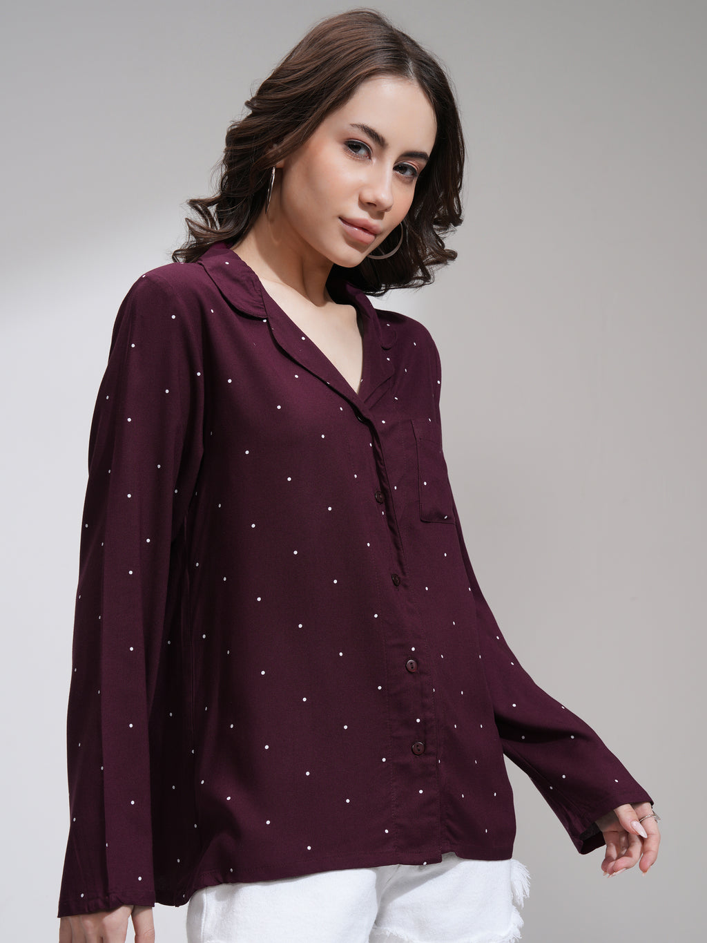Tokyo Talkies Women Burgundy Printed Casual Shirt - Burgundy - Image 6