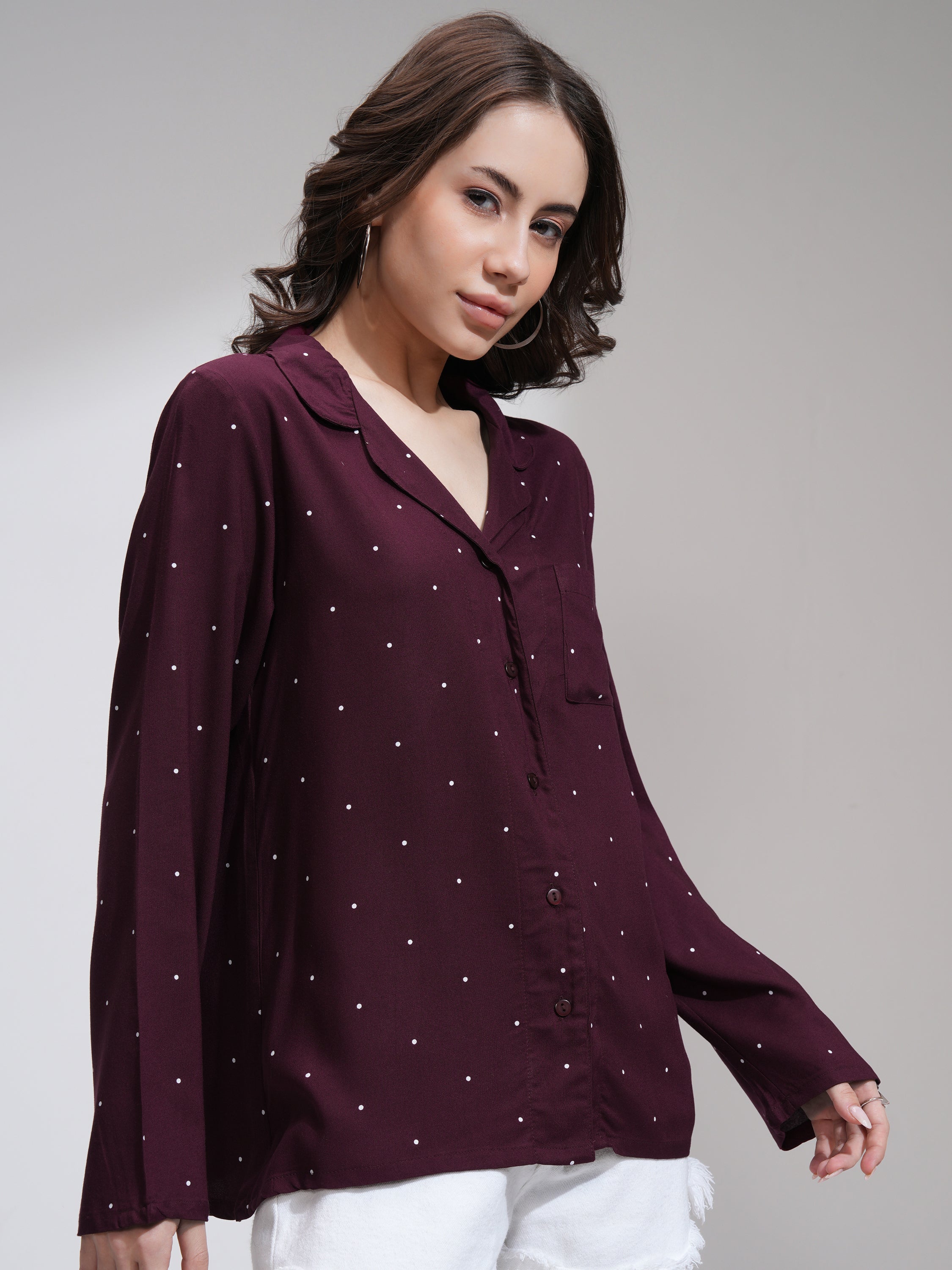 Tokyo Talkies Women Burgundy Printed Casual Shirt - Burgundy - Image 6