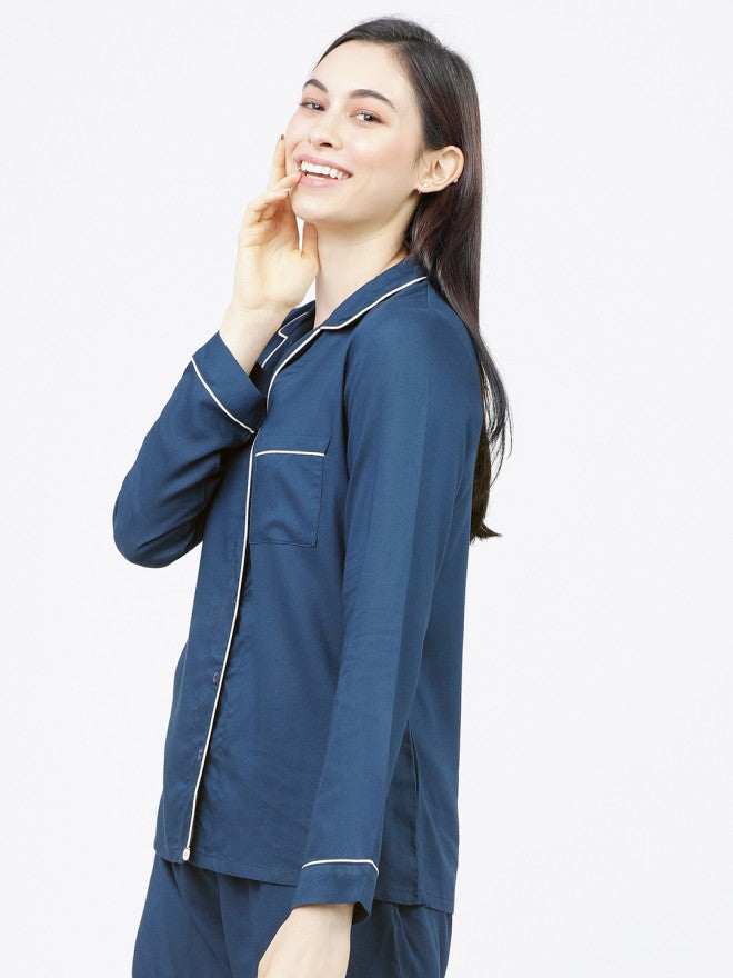 Tokyo Talkies Women Teal Solid Casual Shirt - Teal - Image 1