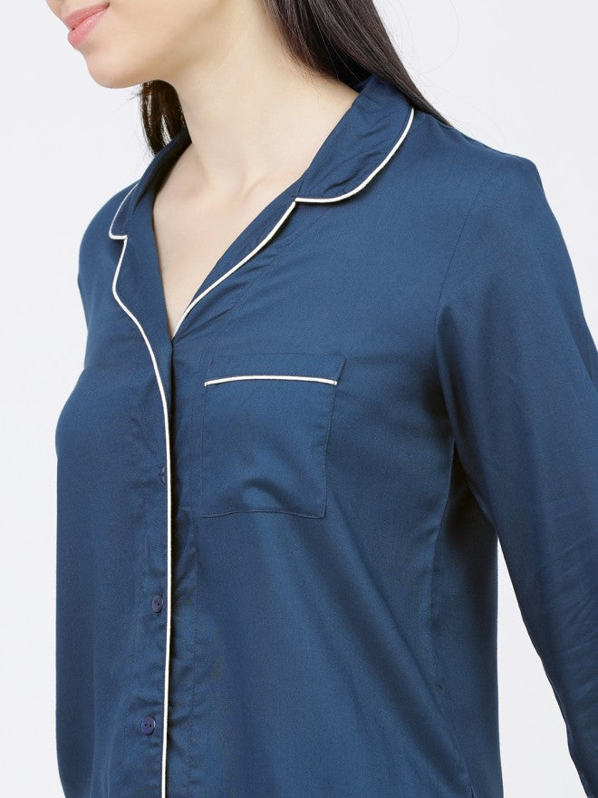 Tokyo Talkies Women Teal Solid Casual Shirt - Teal - Image 3