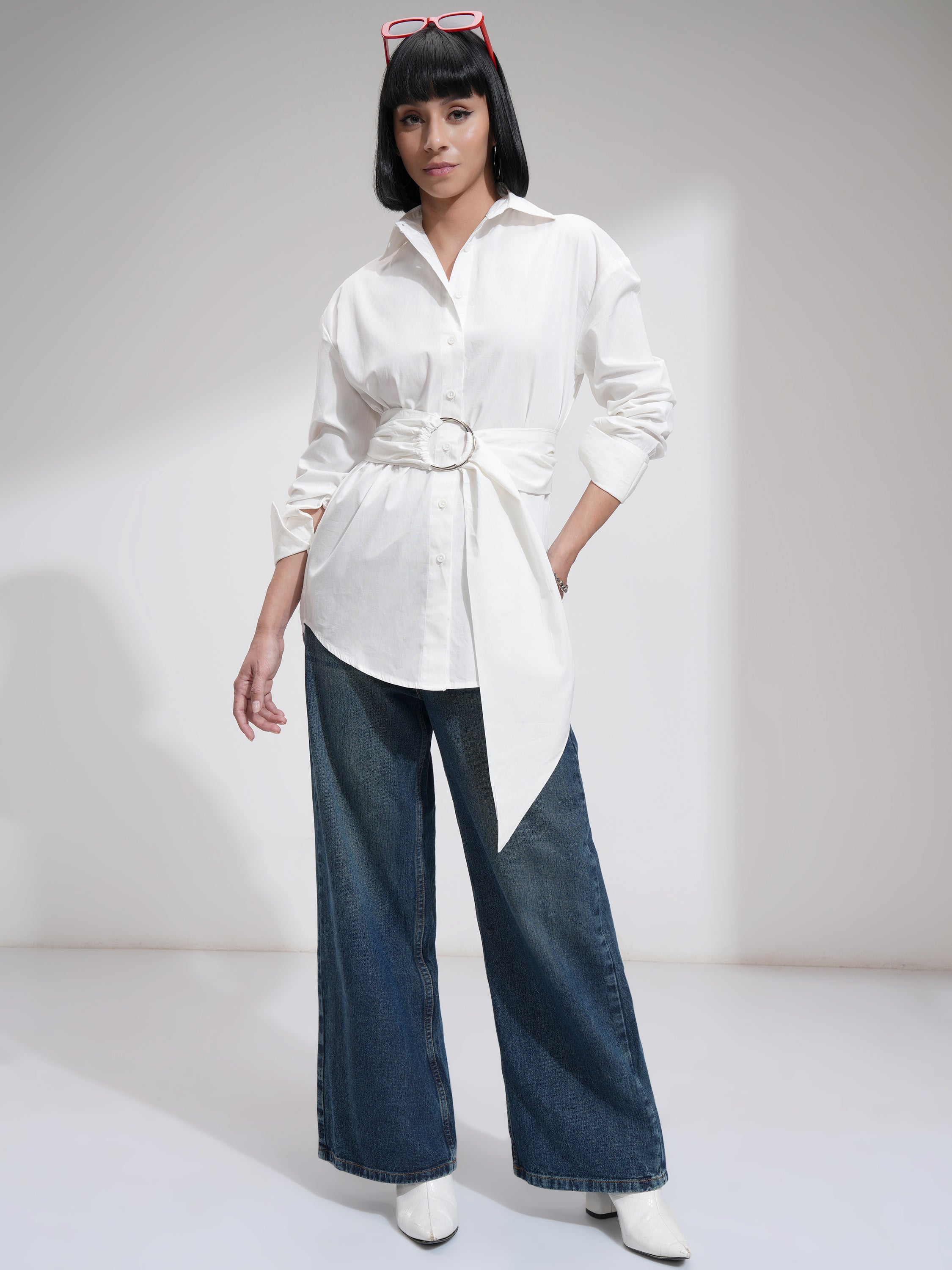 Tokyo Talkies Women White Solid Casual Shirt - White - Image 2