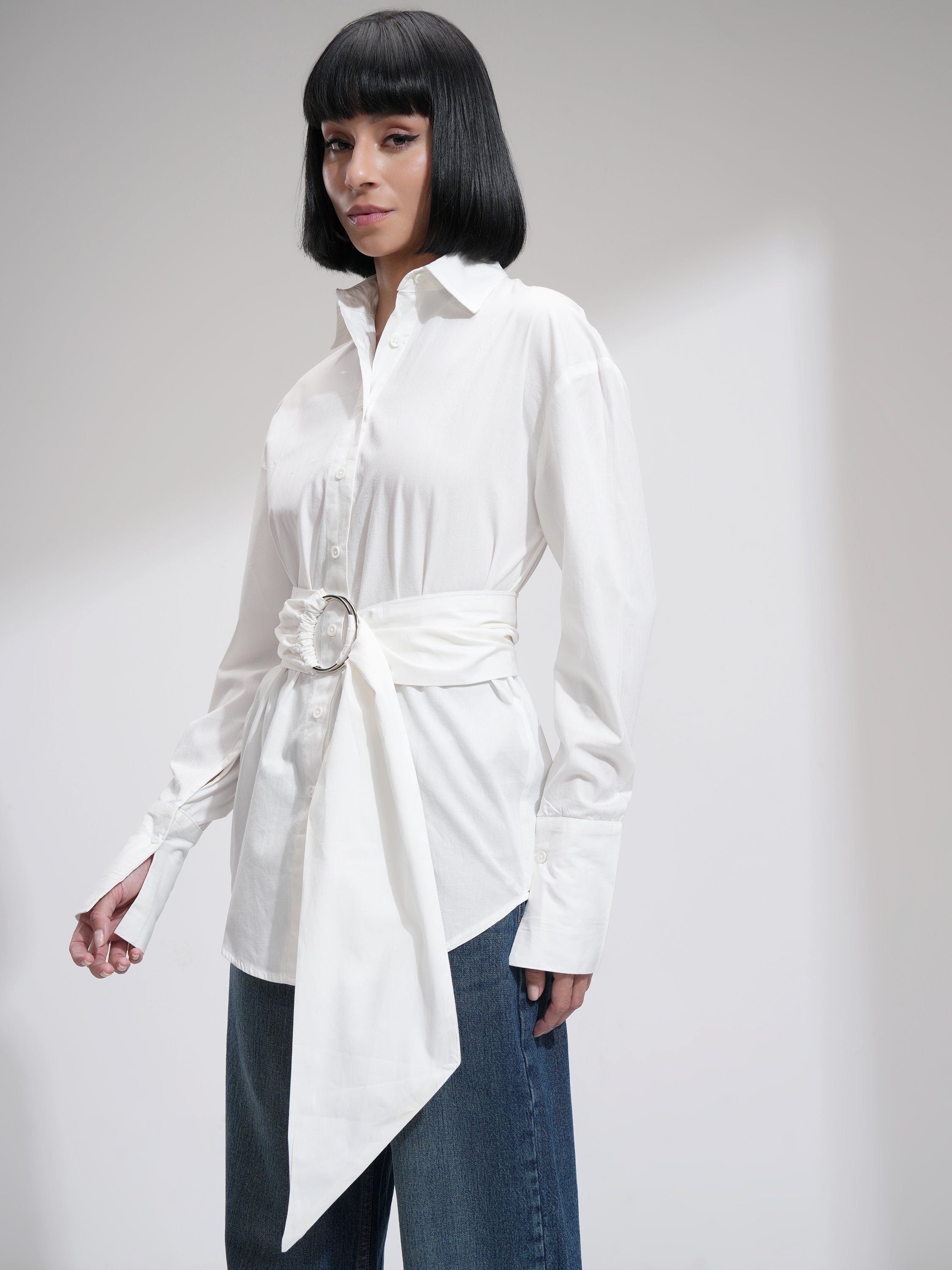 Tokyo Talkies Women White Solid Casual Shirt - White - Image 4