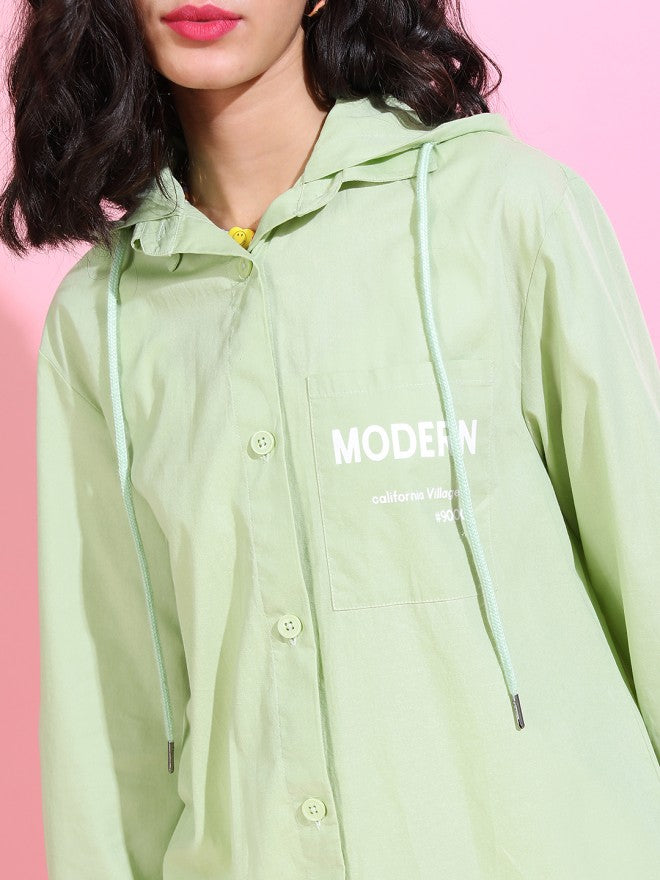 Tokyo Talkies Women Green Printed Regular Fit Casual Shirt - Green - Image 3