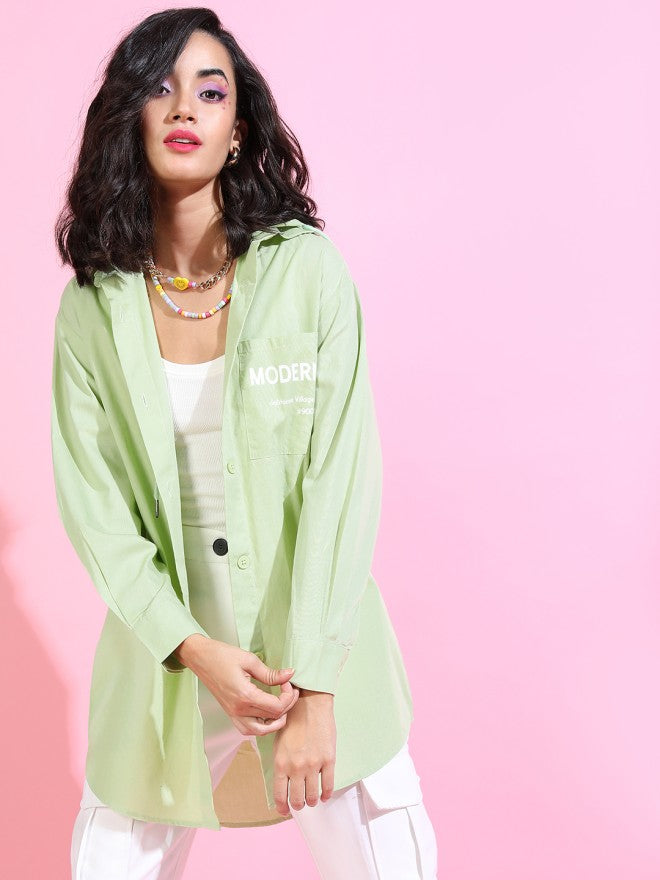 Tokyo Talkies Women Green Printed Regular Fit Casual Shirt - Green - Image 4