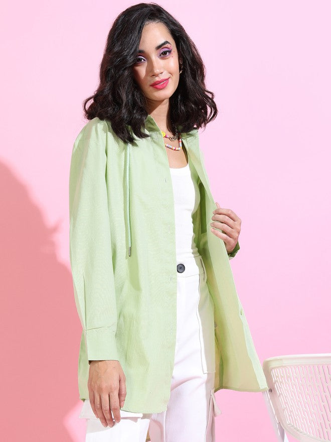 Tokyo Talkies Women Green Printed Regular Fit Casual Shirt - Green - Image 5