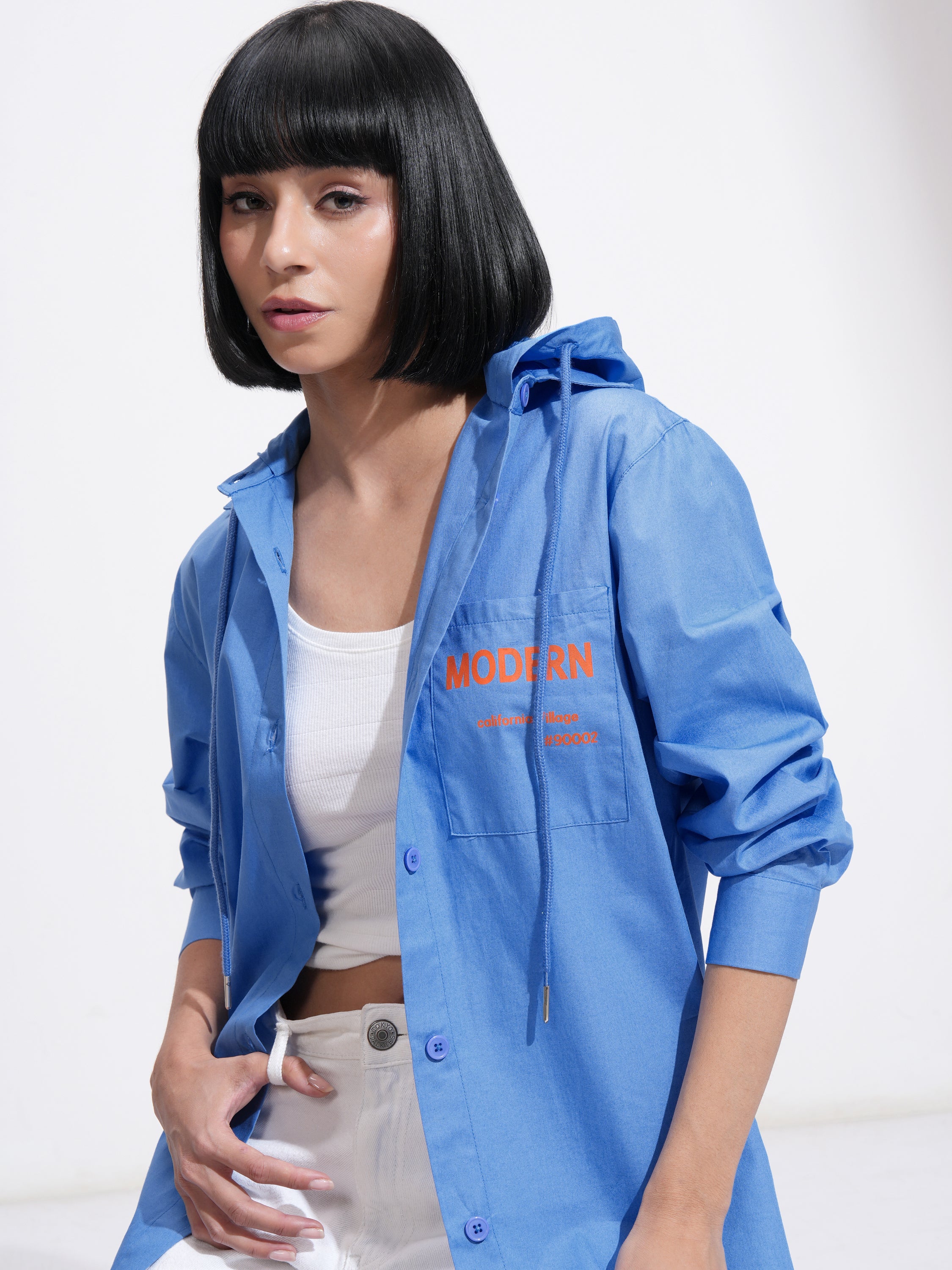 Tokyo Talkies Women Blue Printed Casual Shirt - Blue - Image 1