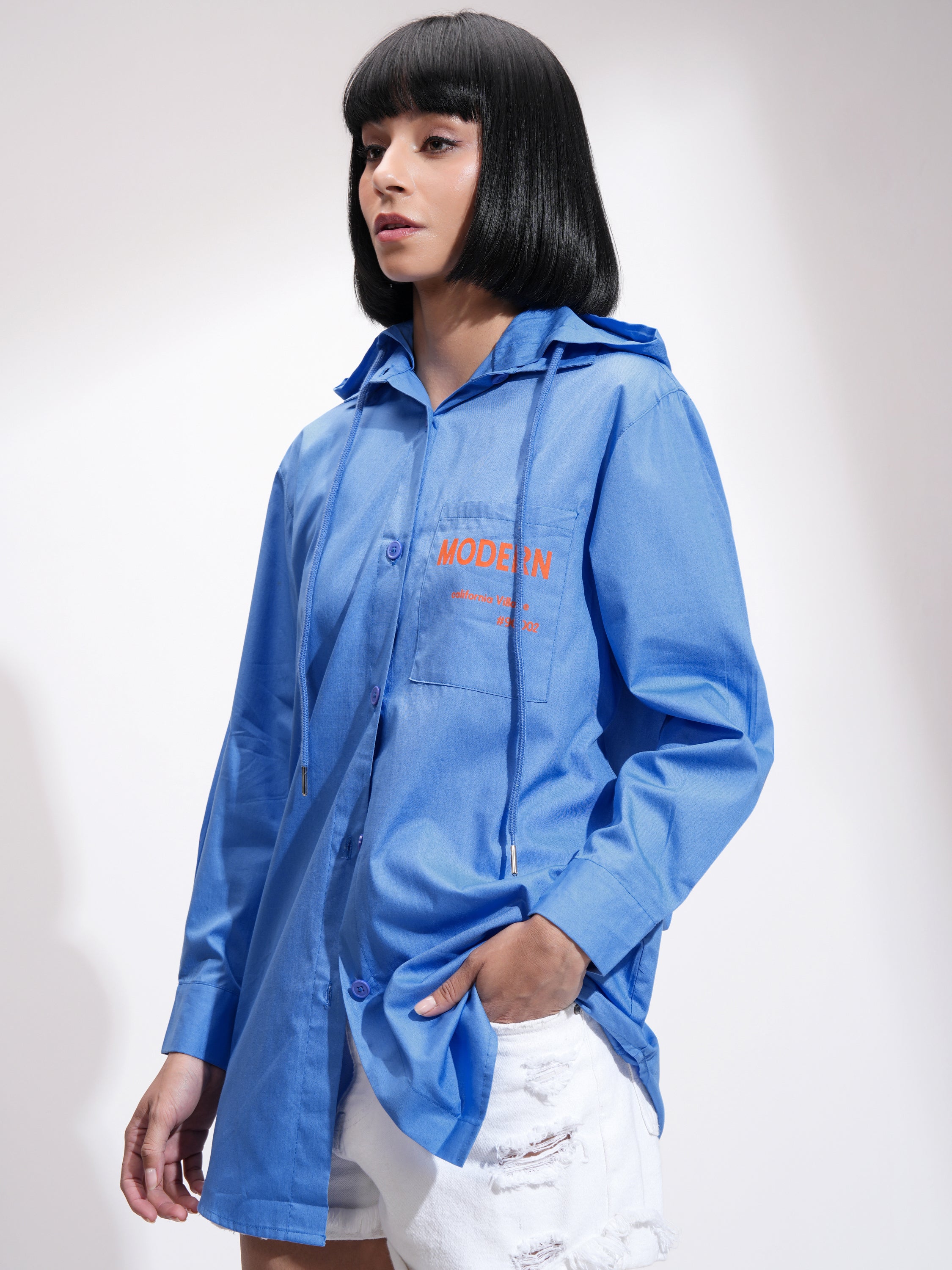 Tokyo Talkies Women Blue Printed Casual Shirt - Blue - Image 4